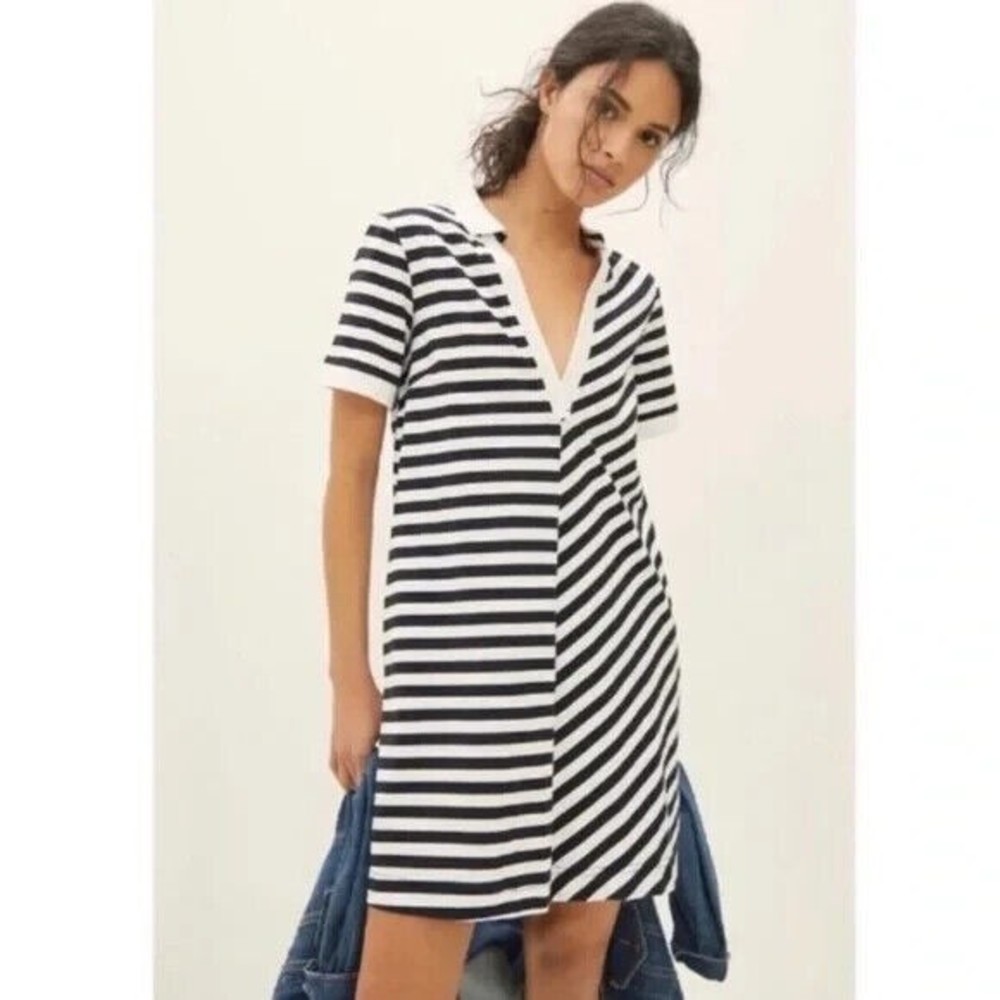 Anthropologie Black and White Striped Mini Dress